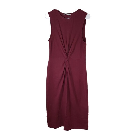 MNG Size 8 Maroon Center Drape Twist Front 100% Cotton Midi Dress - Picture 5 of 11